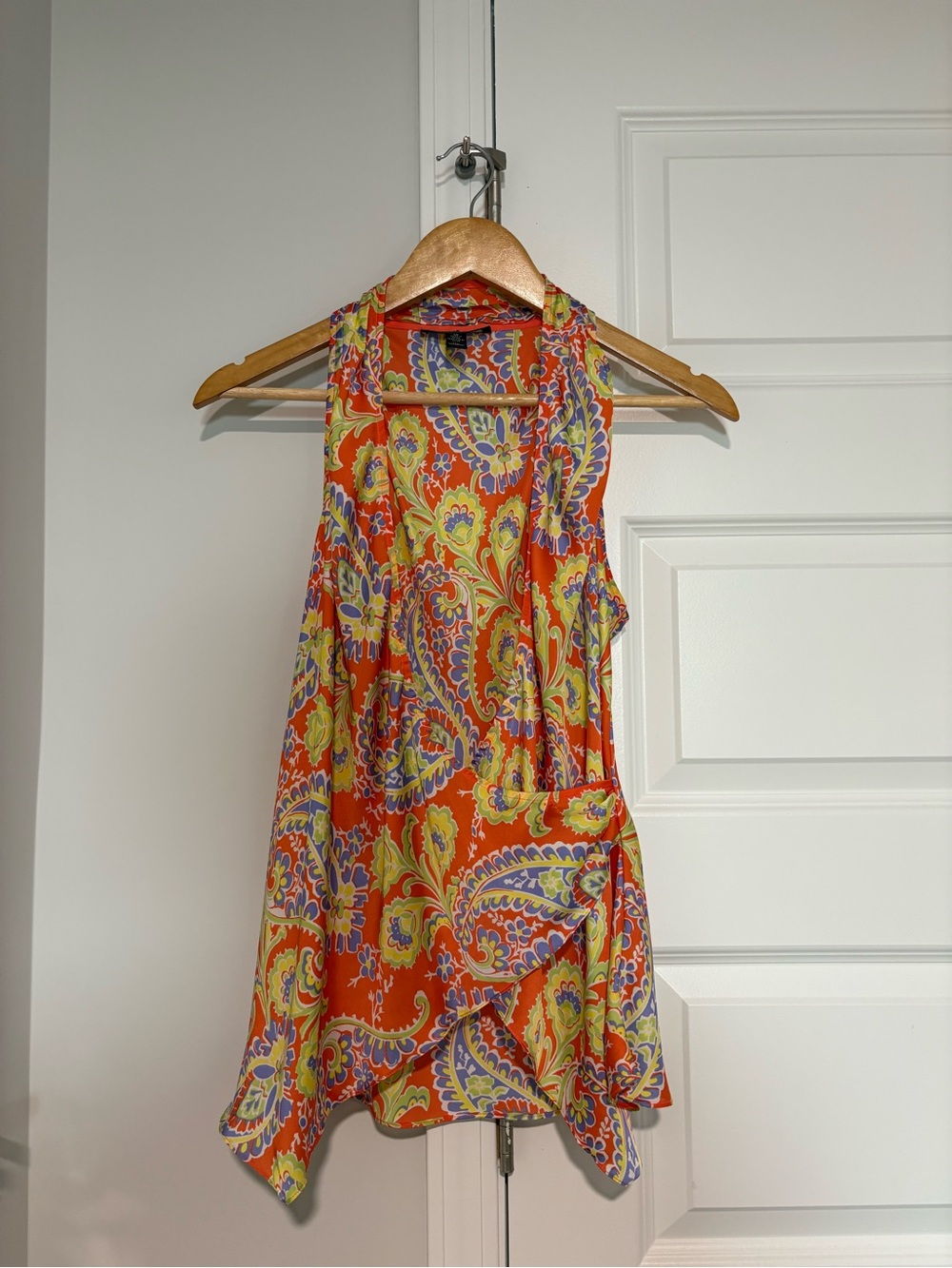 NWOT Ralph Lauren Orange Paisley Festival Boho Print Sleeveless Top Size 10